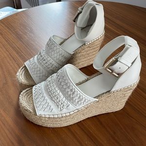 Marc Fisher Alina Espadrille wedge sandal in white woven leather